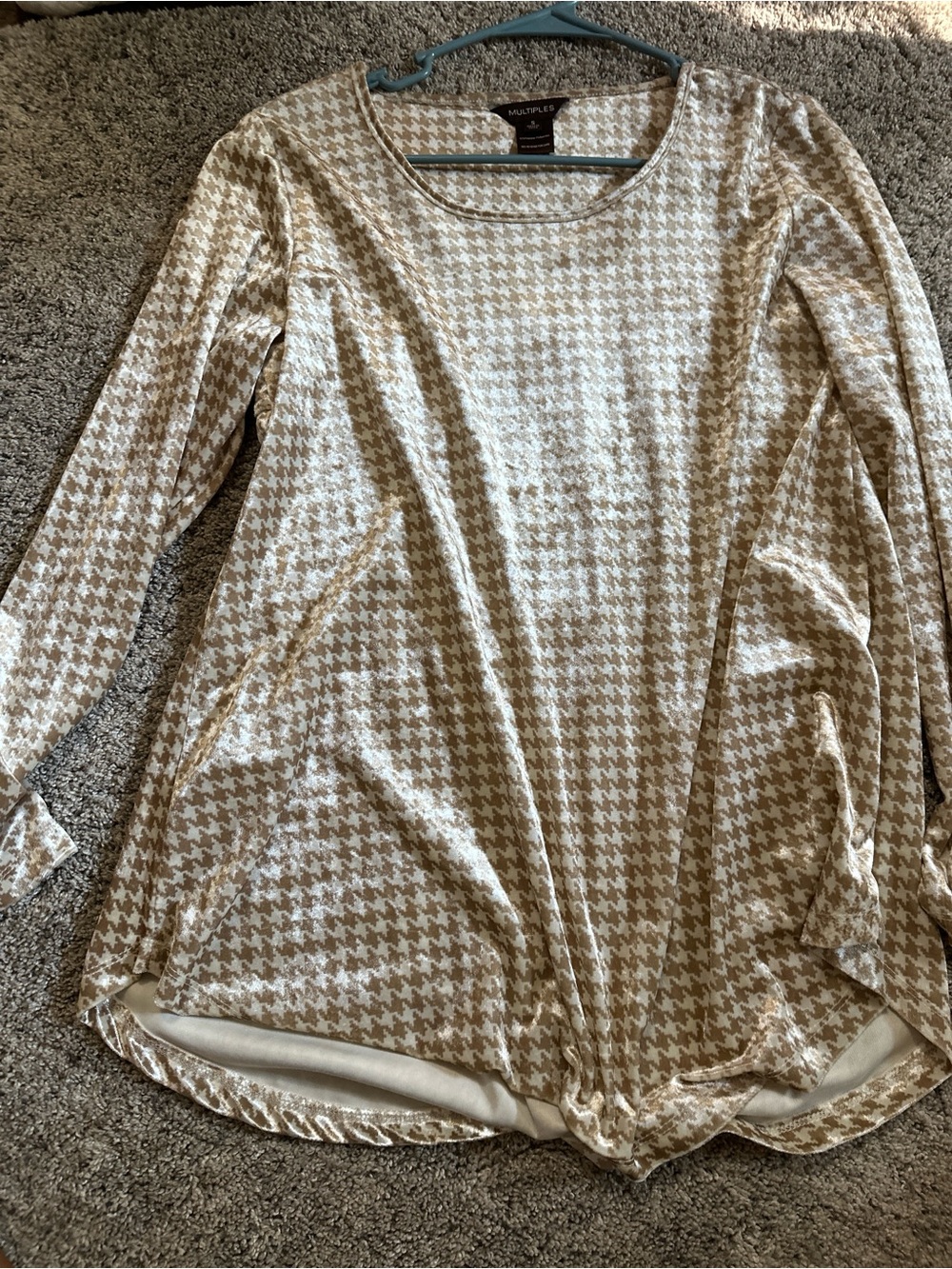 Multiples Beige and Cream Houndstooth Long Sleeve Tunic